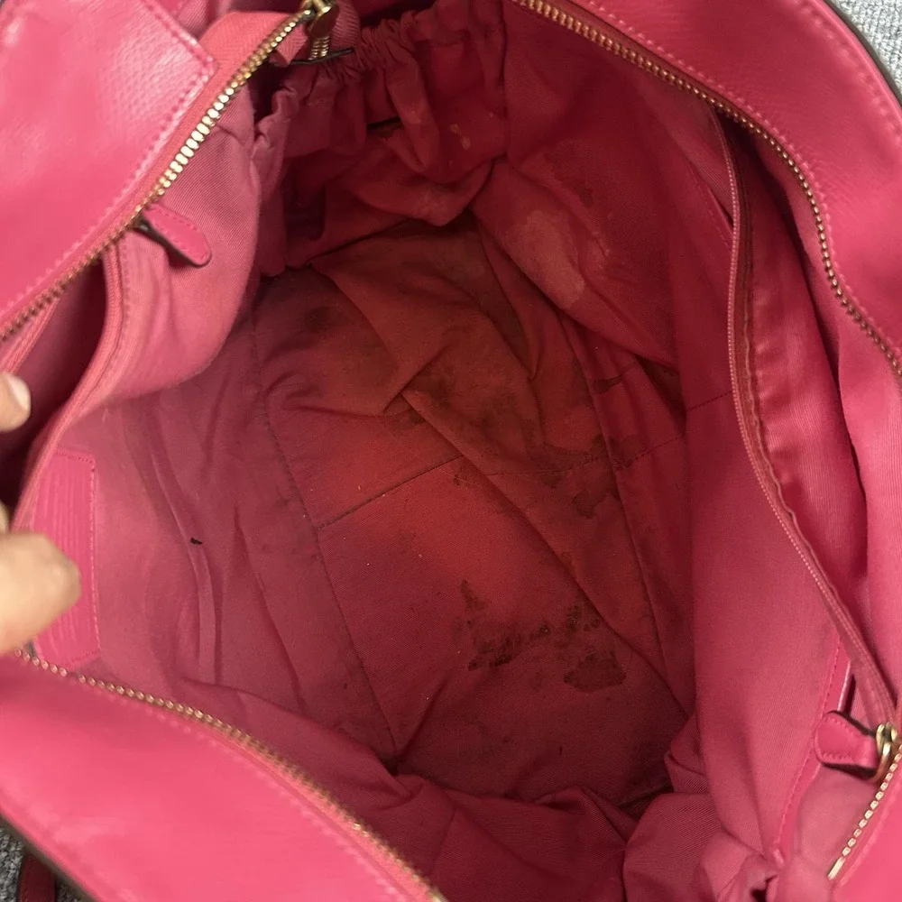 Coach Tote Bag Womens Large Pink Leather Zip Top Shoulder Purse Handbag